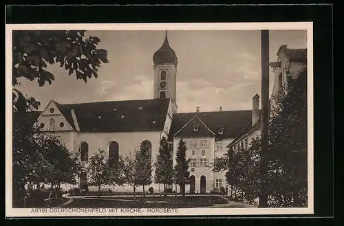AK Oberschönenfeld, Abtei Oberschönenfeld mit Kirche, Nordseite