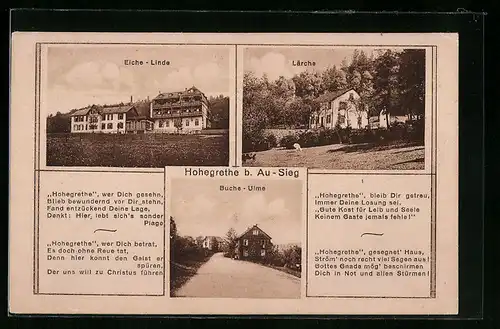 AK Au / Sieg, Erholungsheim Hohegrete mit den Häusern Eiche, Linde, Lärche, Buche und Ulme