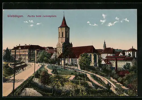 AK Waiblingen, Luisenplatz mit Kirche