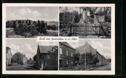 AK Graitschen auf der Höhe, Kriegerdenkmal 1914 /18, Schwedenhieb, Strassenpartie