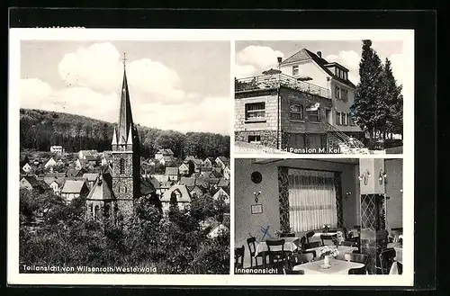AK Wilsenroth / Westerwald, Ortspartie mit Kirche, Restaurant u. Pension Haus Waldfrieden
