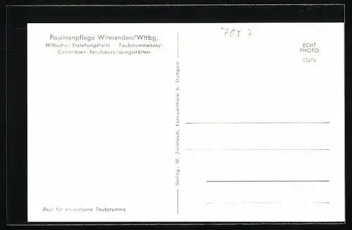 AK Winnenden / Wttbg., Hilfsschul-Erziehungsheim Paulinenpflege