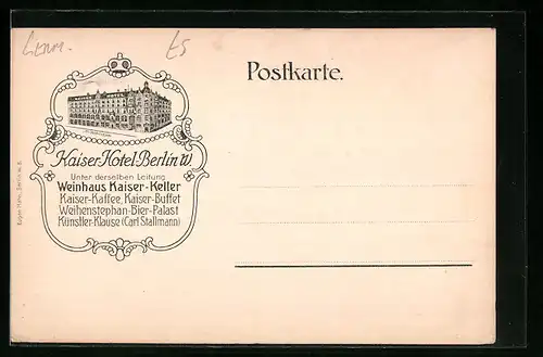AK Berlin, Kaiser-Hotel, Friedrichstrasse 178