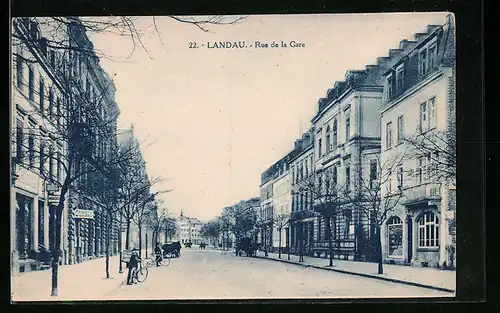 AK Landau, Bahnhofstrasse während der französischen Okkupation