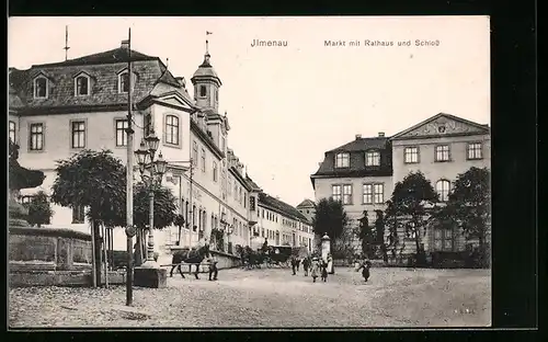 AK Bad Ilmenau, Markt mit Rathaus und Schloss
