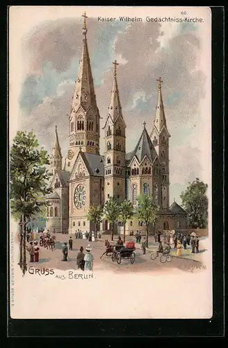 Lithographie Berlin, Kaiser Wilhelm Gedächtnis-Kirche
