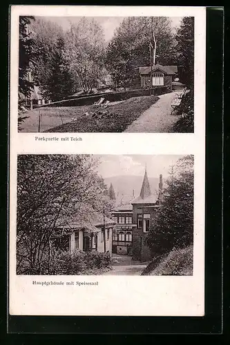 AK Bad Finkenmühle, Erholungsheim des Zentralverbandes der Angestellten mit Hauptgebäude und Parkpartie