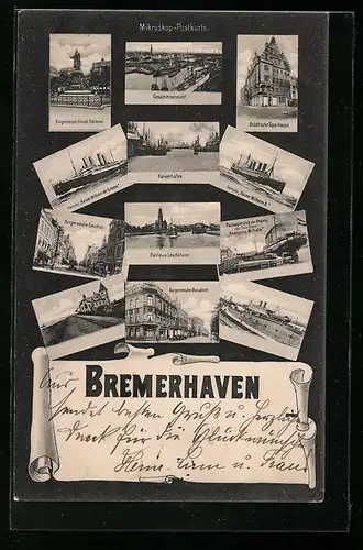 AK Bremerhaven, Kaiserhafen, Blick zum Leuchtturm, Dampfer Kaiser Wilhelm der Grosse, Bürgermeister Smidt-Denkmal