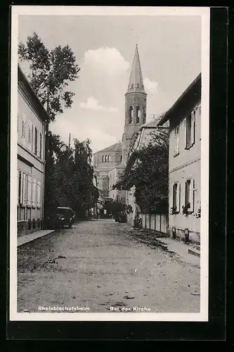 AK Rheinbischofsheim, Strassenpartie an der Kirche