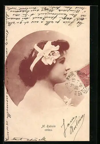 AK Opernsängerin M. Raboin mit Blume im Haar