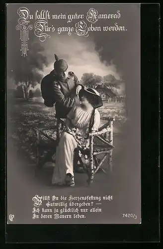 Foto-AK GL Co: Soldat verabschiedet sich von seiner Liebsten