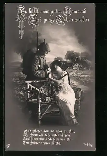 Foto-AK GL Co: Soldat macht beim Abschied seiner Liebsten einen Heiratsantrag