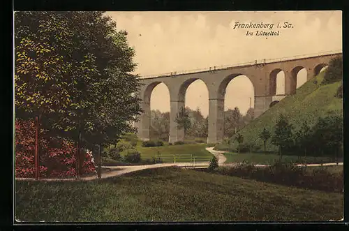 AK Frankenberg / Sa., Lützeltal, Blick zum Bahn-Viadukt