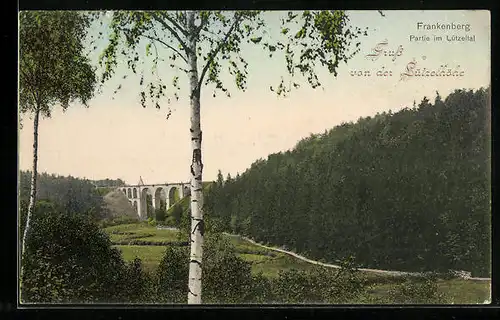 AK Frankenberg / Sa., Lützeltal mit Blick zum Bahn-Viadukt