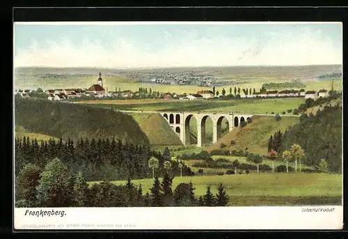 AK Frankenberg / Sa., Lützeltal-Viadukt aus der Vogelschau