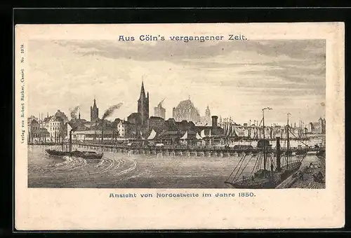 AK Köln, Panorama von Nordostseite im Jahre 1850, Passepartout