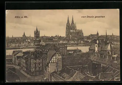 AK Köln, Ortsansicht mit Dom von Deutz aus gesehen