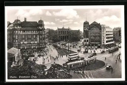 AK Berlin-Tiergarten, Potsdamer Platz mit Strassenbahn