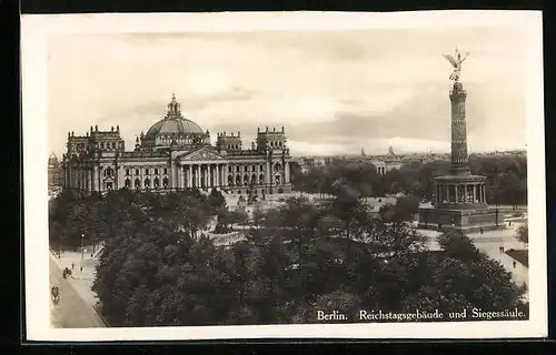 AK Berlin, Reichstagsgebäude und Siegessäule