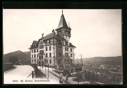 AK St. Gallen, Hotel Scheffelstein mit Stadtblick