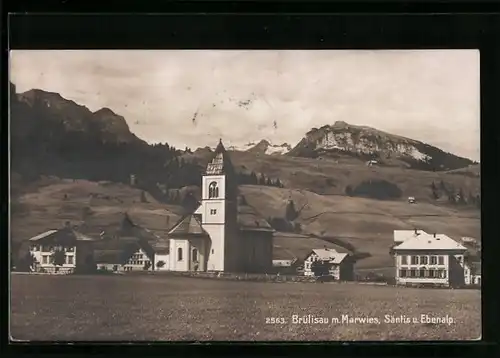 AK Brülisau, Ortsansicht mit Kirche und Marwies