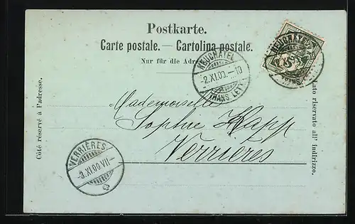 Mondschein-AK Neuchatel, Vue de l'ouest