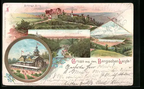 Lithographie Solingen, Schloss Burg, Schloss Küppelstein, Thalsperre