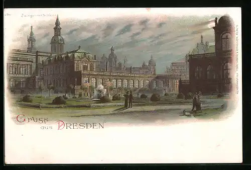 Lithographie Dresden, Zwinger mit Schloss