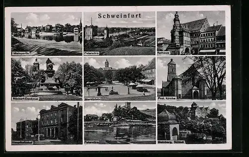 AK Schweinfurt a. M., Marktplatz, Rathaus, Hauptbahnhof