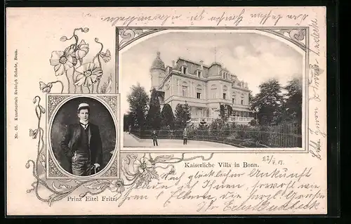 AK Bonn, Kaiserliche Villa, Portrait Prinz Eitel Friedrich als junger Mann