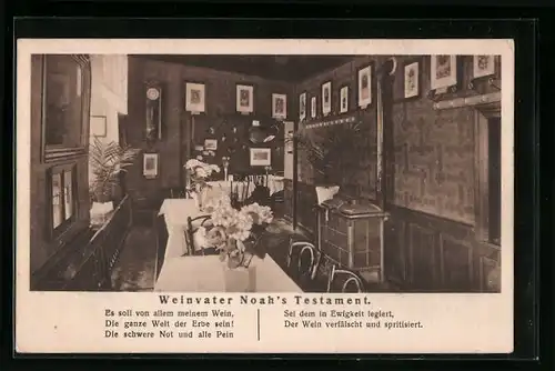 AK Bernkastel / Mosel, Weinstube-Metzgerei von Jos. Dahm, Innenansicht, Weinvater Noah's Testament