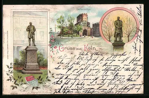 Lithographie Köln, Moltke-Denkmal, Bismarck-Denkmal, Severinthor