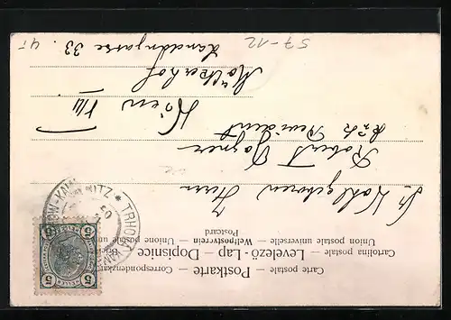 AK Rote und weisse Rose mit Blättern