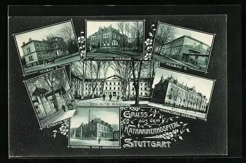 AK Stuttgart, Katharinenhospital, Verwaltungsgebäude, Eingang und der alte Bau