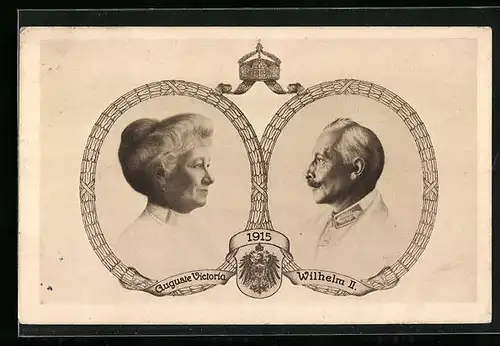 AK Kaiserin Auguste Victoria und Kaiser Wilhelm II. im Jahr 1915, Wappen