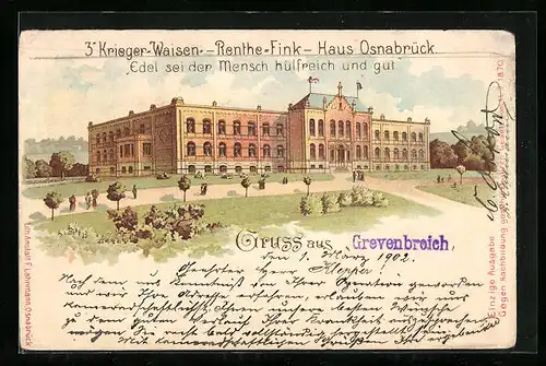 Lithographie Osnabrück, 3 Krieger-Waisen-Renthe-Fink-Haus
