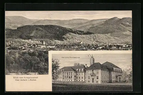 AK Achern i. Baden, Das neue Krankenhaus, Blick vom Kriegslazarett auf den Ort