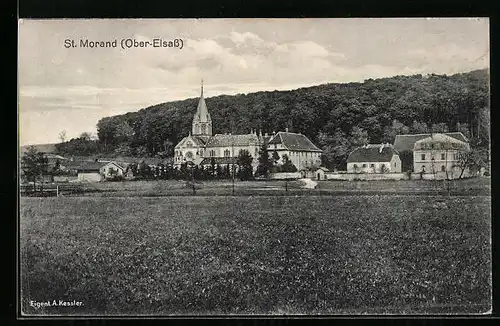 AK St. Morand /Ober-Elsass, Ortspartie mit Kirche