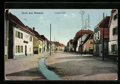 AK Rixheim, Langestrasse mit Geschäften