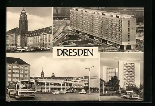 AK Dresden, Hochhaus-Wohngebäude, Ortspartie mit Flachbauten