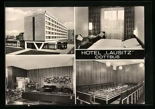 AK Cottbus, Hotel Lausitz mit Innenansichten