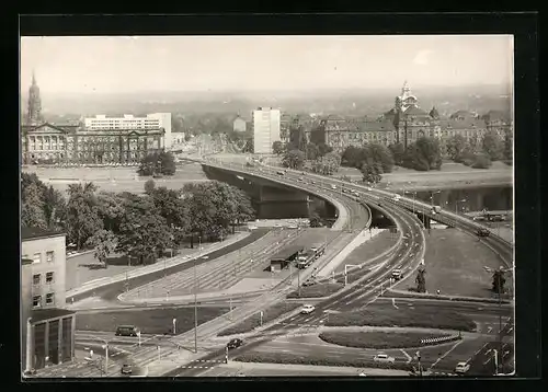 AK Dresden, Dr.-Friedrichsbrücke aus der Vogelschau