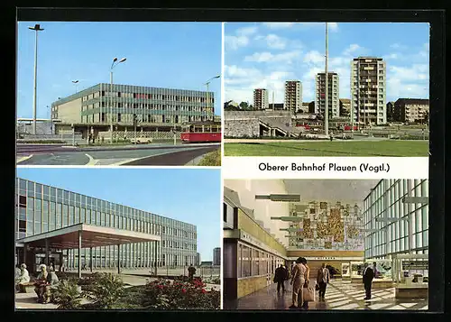 AK Plauen i. V., Oberer Bahnhof mit Reisenden in der Halle