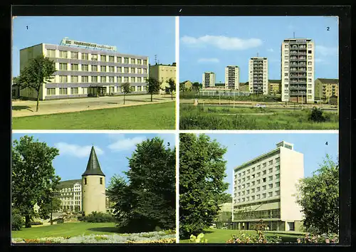 AK Plauen i. V., Punkthäuser, Kopfhaus am Platz der Roten Armee