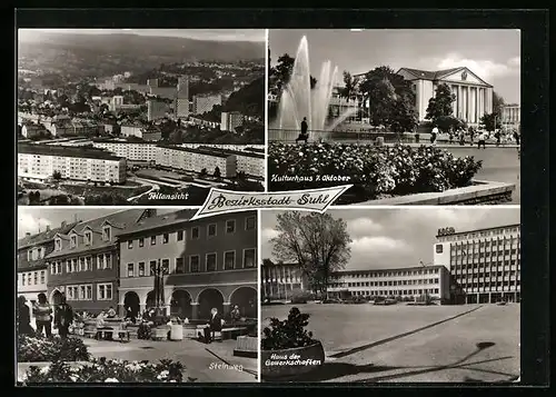 AK Suhl /Th., Teilansicht, Kulturhaus 7. Oktober, Steinweg