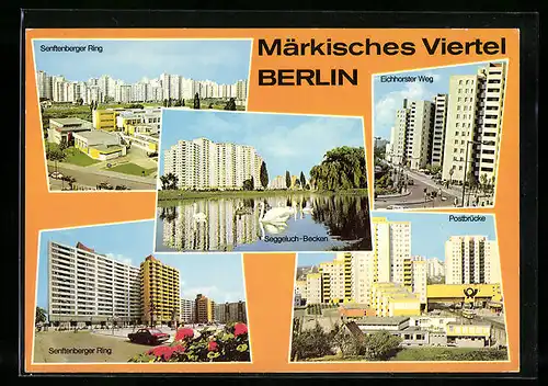 AK Berlin, Märkisches Viertel, Senftenberger Ring, Eichhorster Weg, Postbrücke