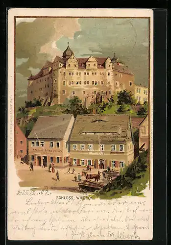 Lithographie Zschopau, Schloss Wildeck