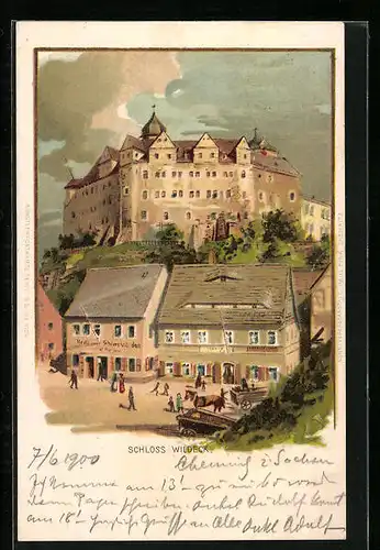 Lithographie Zschopau, Schloss Wildeck