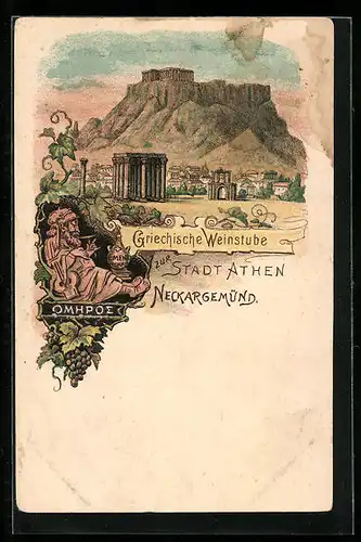 Lithographie Neckargemünd, Griechisches Gasthaus zur Stadt Athen