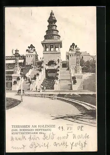 AK Berlin-Halensee, Terrassen am Halensee, Lunapark, Kurfürstendamm 124 a